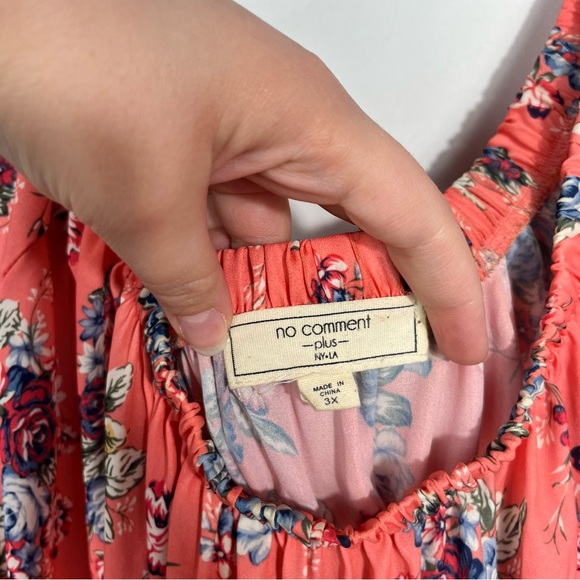 No Comment Peach Orange Floral Off The Shoulder Tie Detail Plus Size Top 3X - Picture 3 of 5